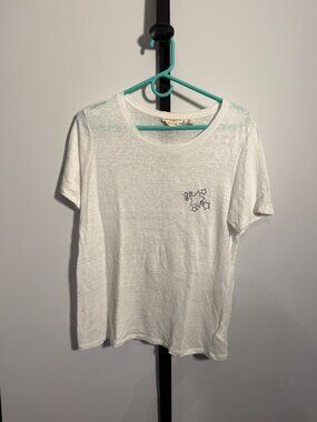 Christian Siriano White Short Sleeve Tee with Navy Star Embroidery